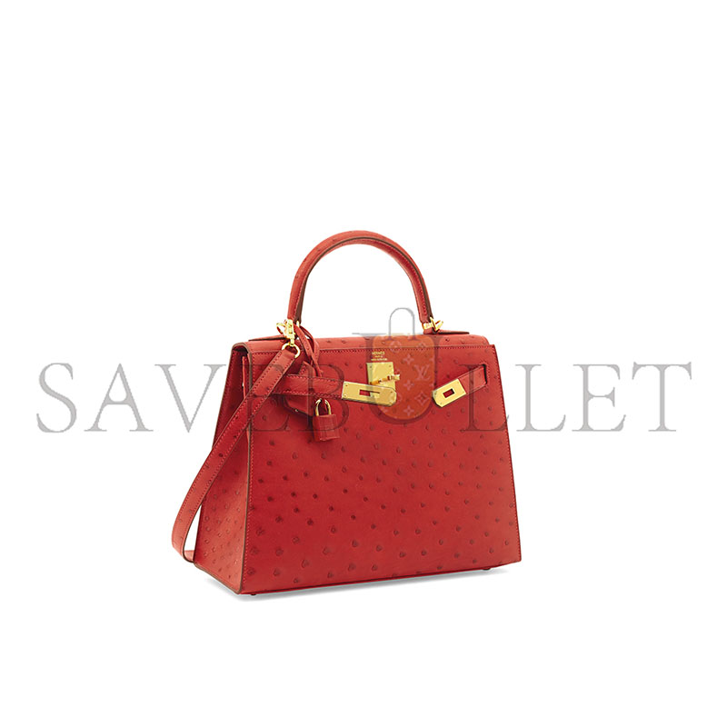 HERMÈS MASTER KELLY 25 OSTRICH SELLIER RED GOLD HARDWARE (25*17*7cm) 